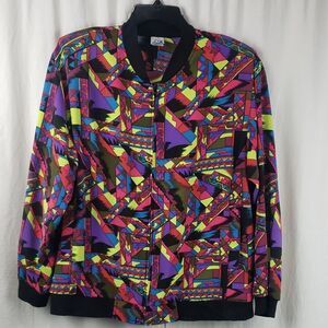 Vintage Arielle Women's Large 90s Abstract Multicolor Geometric Bomber Jacket
